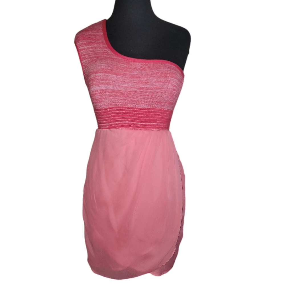 WOW Couture one shoulder faux wrap pink mini dress size small